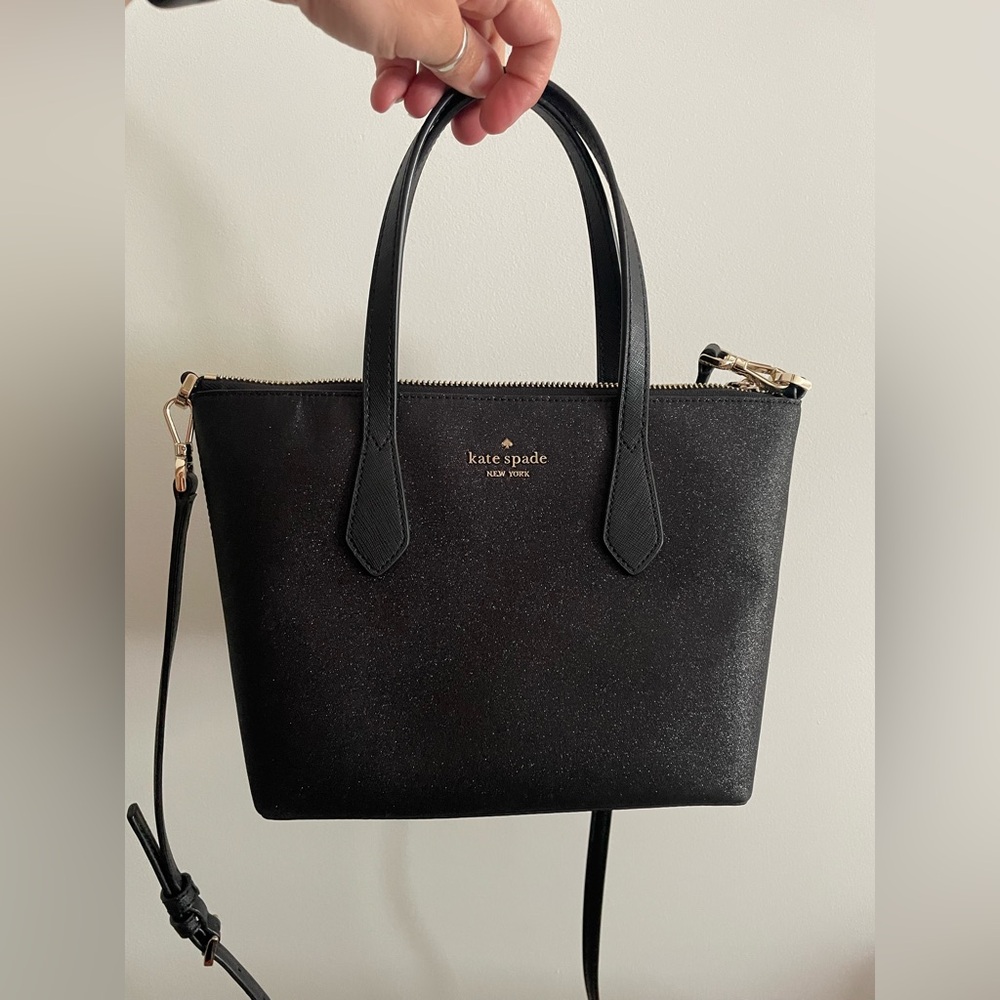 Kate Spade Black Sparkle Handbag with Gold Accents